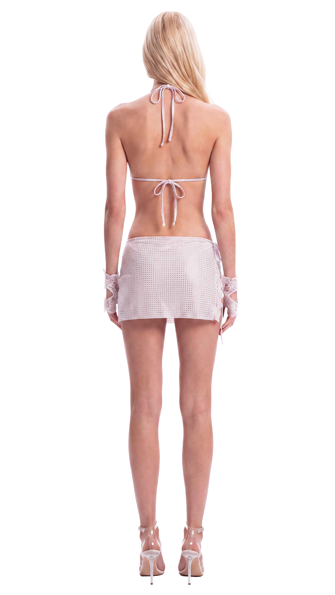 Cherry - White Embellished Halter Top & Wrap Mini Skirt Set