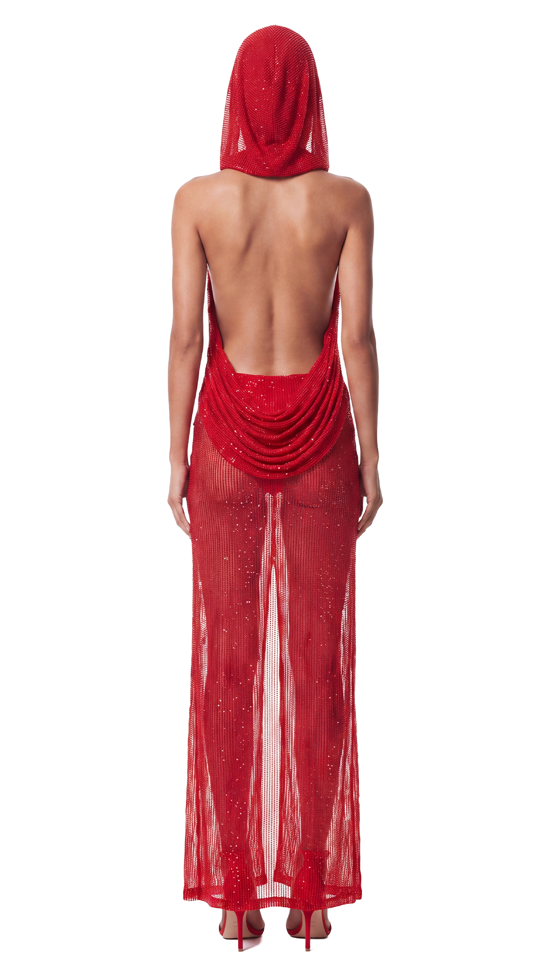 Reverie - Red Embellished Hooded Draped Maxi Gown